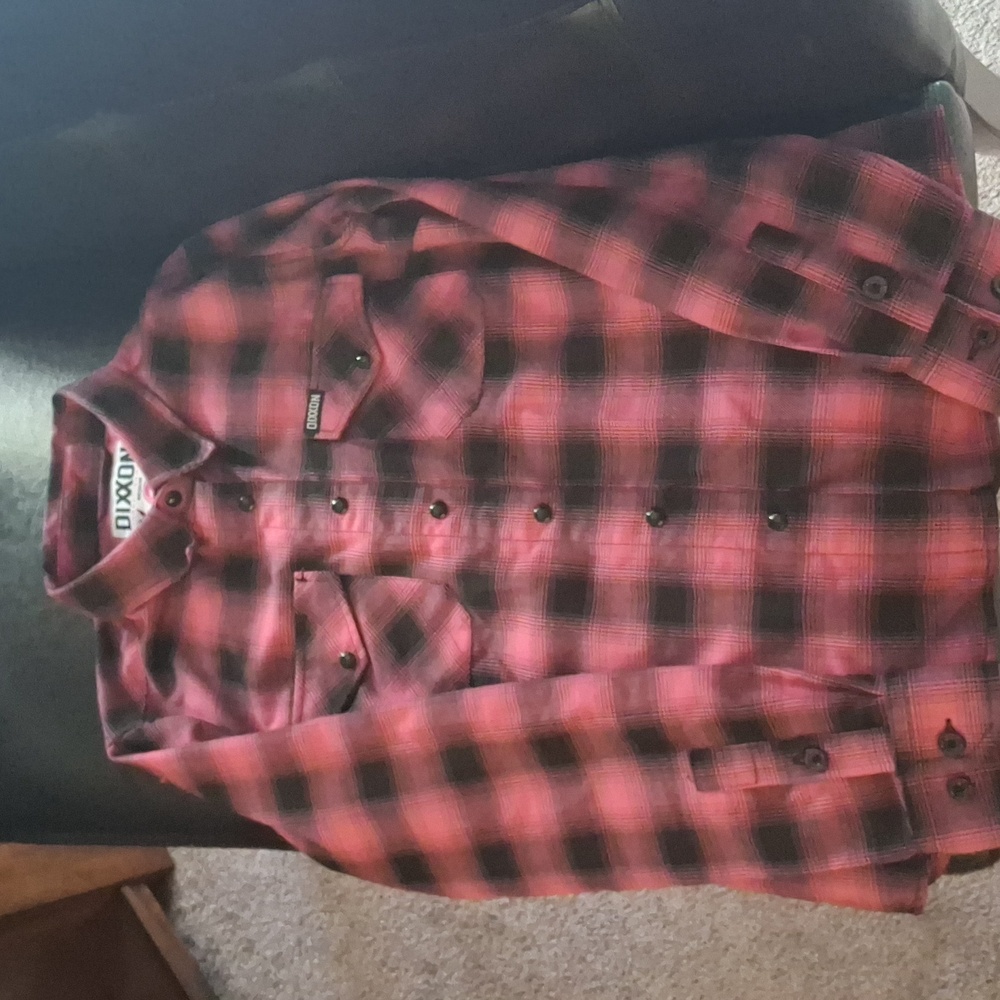 DIXXON Survivor Breast Cancer Pink & Black Plaid Flannel Medium